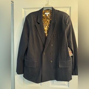 Sofia Vergara Black Double-Breasted Blazer with Leopard Lining - NWT
